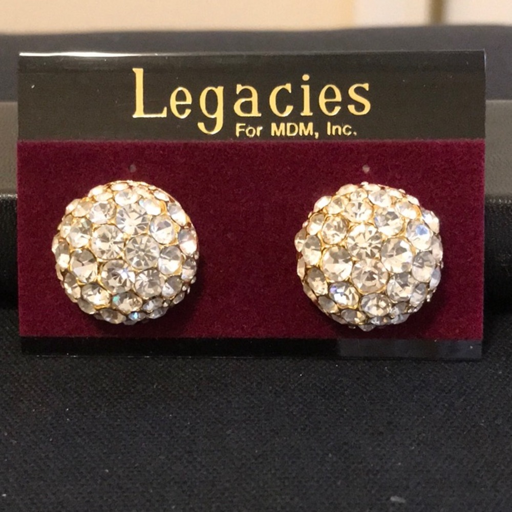 CRYSTAL DOME EARRINGS GOLD TONE CLIPS NWT